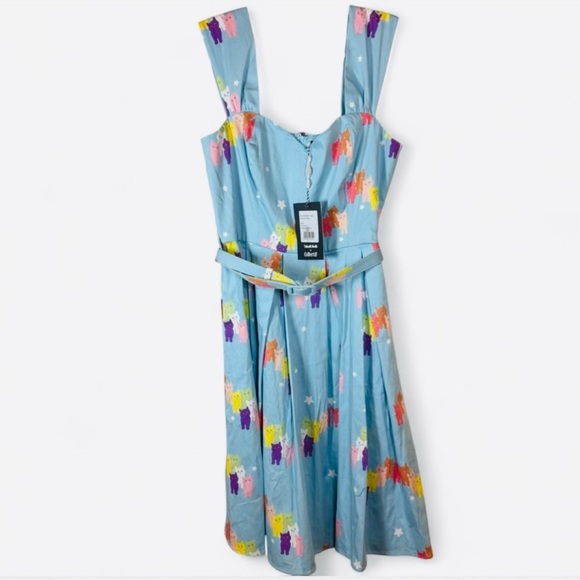 ModCloth Collectif Light Blue Dress with Multicolored Cats Motif - Picture 9 of 9